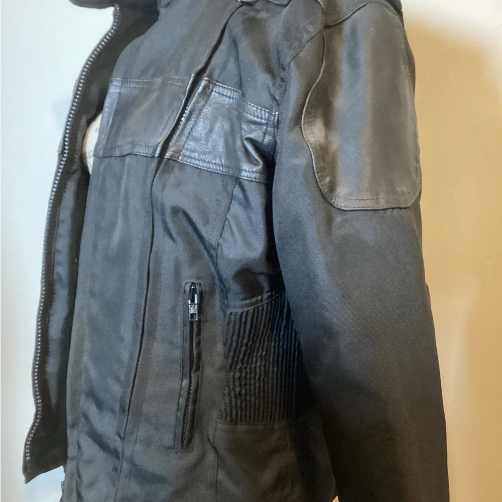 MOTORCYCLE RIDING JACKET BY CORDURA LEATHER TRIM~THINSULATE ZIP OUT LINER SZ SM